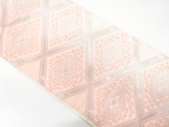JAPANESE KIMONO / ANTIQUE FUKURO OBI / WOVEN RHOMBUS FLOWER